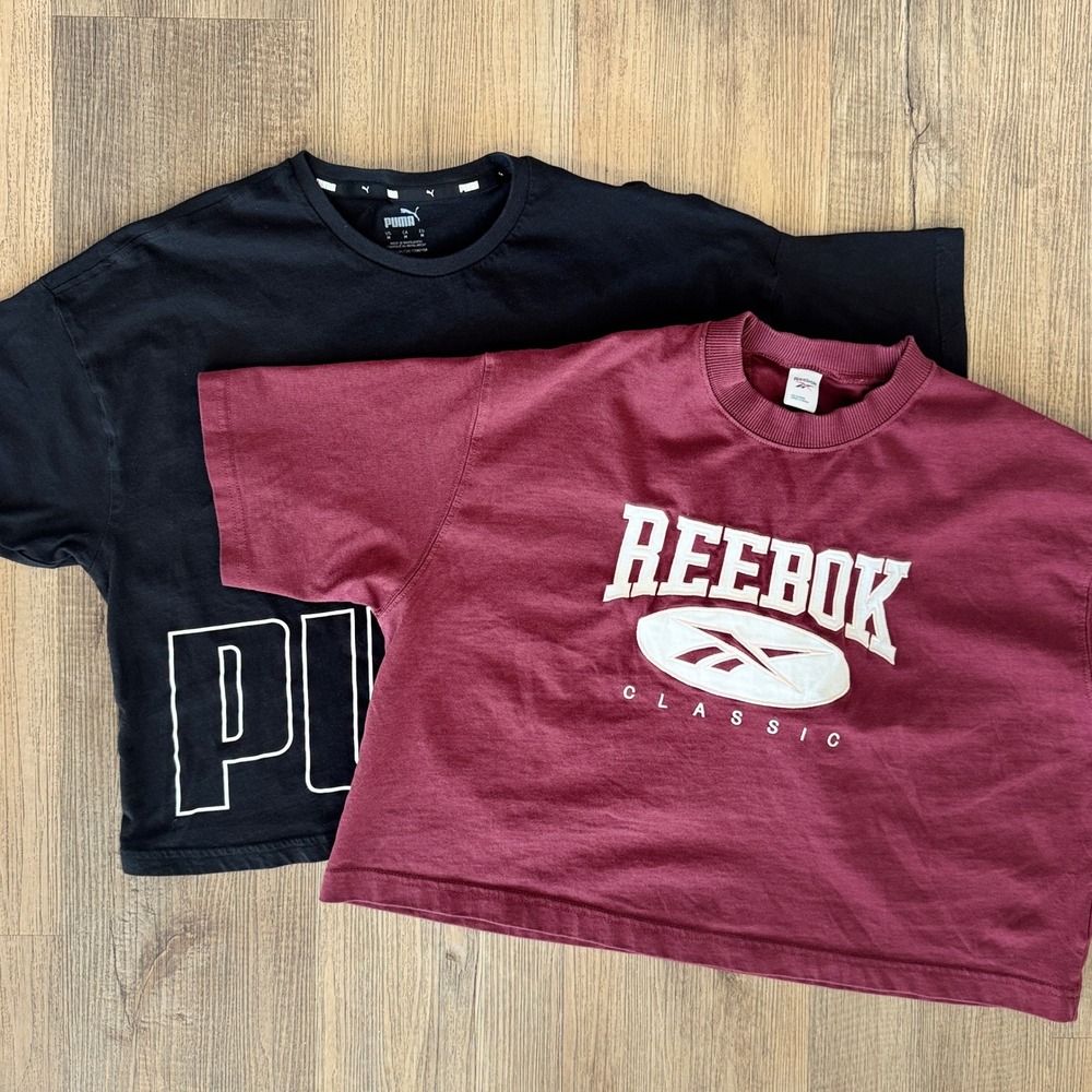 Bundle Set of 2 Women's Reebok Archive & Puma Cropped T-Shirts Medium